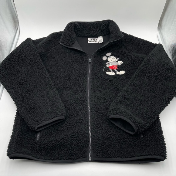 Disney Jackets & Blazers - Disney Fleece Jacket Adult Large Black Mickey Mouse Full Zip Embroidered Lined